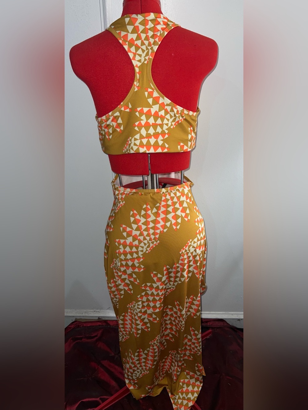 adidas  Farm Rio Mustard Geometric Cutout Maxi Dress size large - Picture 6 of 10